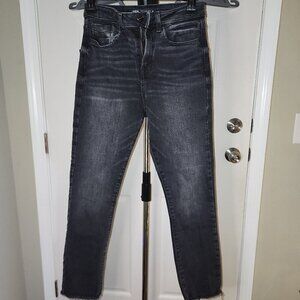 ZARA Denim Black Frayed Hem Zipper Jeans High Rise Skinny Women's Size 4